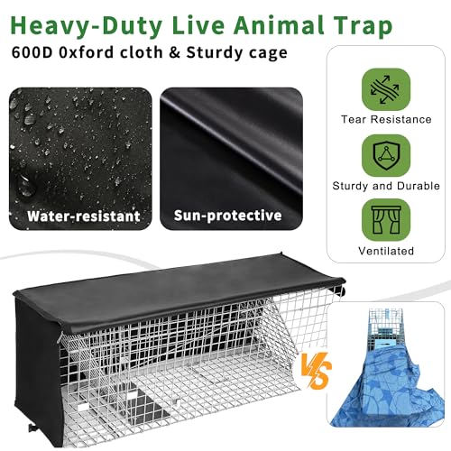 Live Animal Trap Cage with Cover, Heavy Duty Cat Trap for Stray Cats