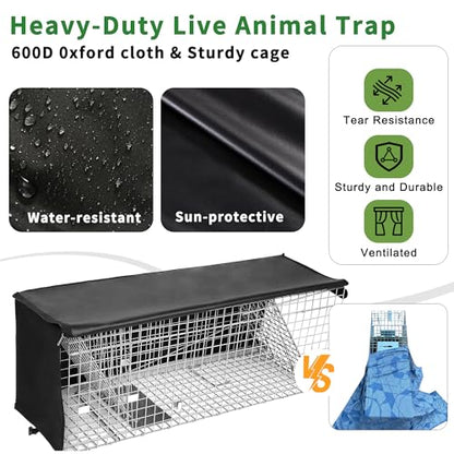 Live Animal Trap Cage with Cover, Heavy Duty Cat Trap for Stray Cats