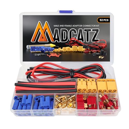 MADCATZ T-Plug EC3 XT60 Male & Female Connector Adapters with 14awg Silicone Wire and Heat Shrink Tubing for RC ESC Lipo Battery Motor Accessories (Pack of 52 PCS) - color: 52pcs (T-plug, XT60, EC3)