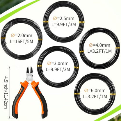 Mudder 5 Roll Bonsai Training Wire Aluminum 2/2.5/3/4/6mm Black - color: Black, size: 2/2.5/3/4/6mm