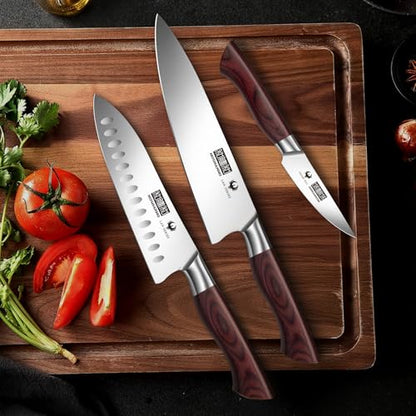 HOSHANHO 3PCS Kitchen Knife Set, Ultra Sharp Chef/Santoku/Paring Knives - size: 3 Pieces Knife Set