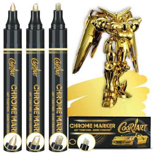 3PK Liquid Gold Chrome Paint Markers, Metallic Mirror Gold Pens