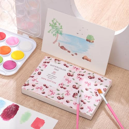 Watercolor Paper Pad 4x6 Inch, 30 Sheets 140 lb Cold Press with 2 Brushes - size: 4x6 Inch