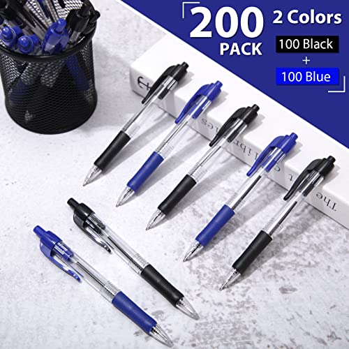Fainne 200 Pack 1.0 mm Retractable Ballpoint Pen Bulk, Black Ink, Blue Ink - color: Black Ink, Blue Ink