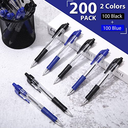 Fainne 200 Pack 1.0 mm Retractable Ballpoint Pen Bulk, Black Ink, Blue Ink - color: Black Ink, Blue Ink