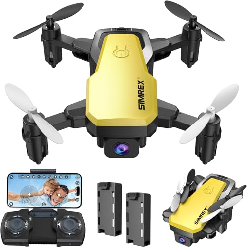 SIMREX Mini Drone with 720P Camera for Kids & Beginners - Foldable RC Quadcopter, Optical Flow Positioning, Altitude Hold, 3D Flip, 2 Batteries 20Min Flight, Safe & Easy Indoor Outdoor Flying Toy Gift, Yellow - color: Yellow