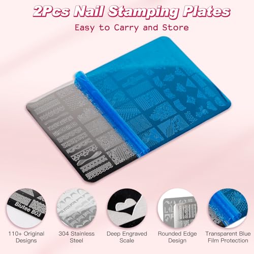 Biutee Nail Stamping Plate 2Pcs French Tip Lace Stamp Plates 110 Patterns - color: Rose Pink