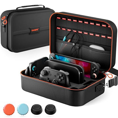 COOWPS for Nintendo Switch 2 Case, 4Pcs Thumb Grips, Protection Travel Case - color: Dark Black