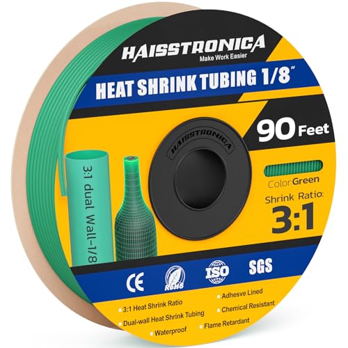 haisstronica 90Ft 3:1 Heat Shrink Tubing Roll 1/8" Green - color: Green, size: 1/8inch