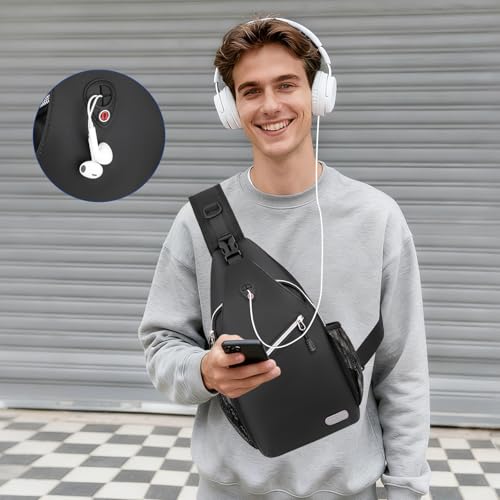 MOSISO Small Sling Bag for Men, Crossbody Shoulder Chest Daypack Bag - color: Black