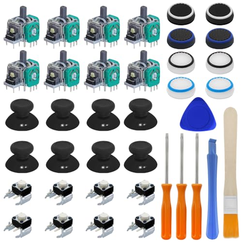 DLAND 38 PCS Joysticks Replacement Parts Kit, Bumper Buttons, Hat Silicone,Replacement Thumbsticks, Hat Covers 8 Each with Screwdriver Parts ,Brush Compatible with Xbox One Controller