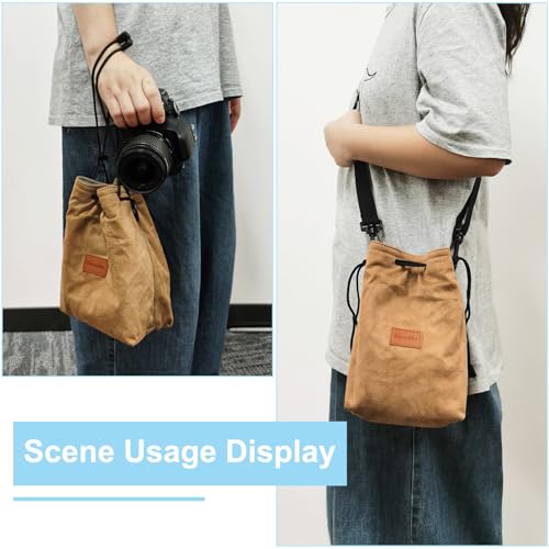 Patikil XL Drawstring Lens Case Flannel Camera Handbag with Adjustable Shoulder Strap, Grey - color: Gray, size: XL