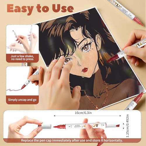 Reddish Brown Acrylic Paint Pens, Water Based 12 Colors Dual Tip - color: Reddish Brown Series