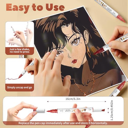 Reddish Brown Acrylic Paint Pens, Water Based 12 Colors Dual Tip - color: Reddish Brown Series