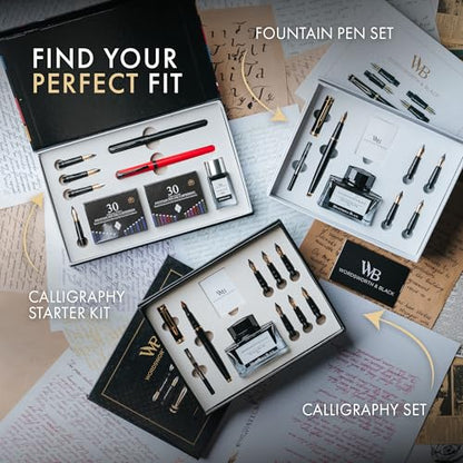Wordsworth & Black Calligraphy Kit for Beginners, 2 Ink Pens, 5 Nibs, Black - color: Red Black