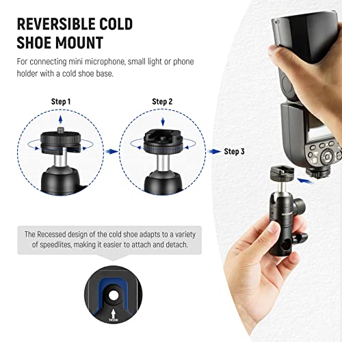 NEEWER Light Stand Mount Adapter w Cold Shoe & 1/4" Screw Mini Ball Head - style: ST-GM06