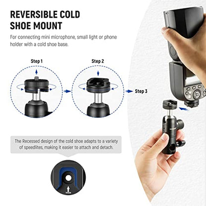 NEEWER Light Stand Mount Adapter w Cold Shoe & 1/4" Screw Mini Ball Head - style: ST-GM06