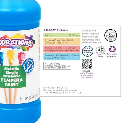 Colorations Paraben-Free Metallic Simply Washable Tempera Paint - color: Metallic, 6 Pack