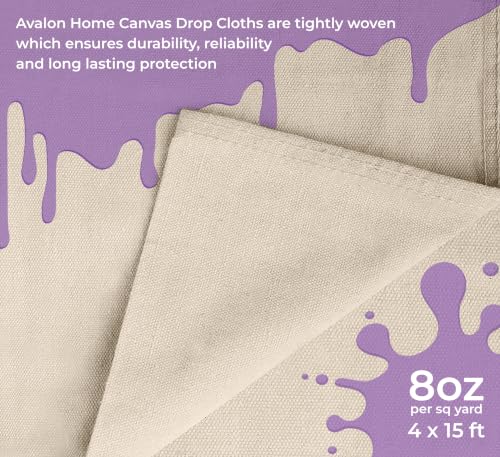Canvas Drop Cloth for Painting 4x15 feet Pack of 2-8oz Painters Drop Cloths for Painting - All Purpose Canvas Tarps for Floor & Furniture Protection - Recycled Cotton Fabric - size: 4x15 Ft - 2 pc