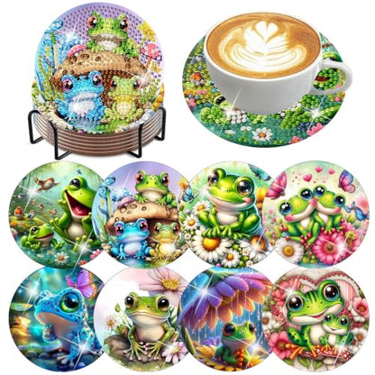 HHMATITS 8 Pcs Frog Diamond Art Coasters Kit for Adults 4X4 Inch - color: Frog