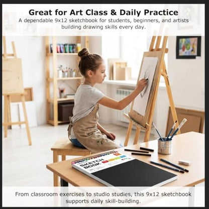 Soucolor Sketch Book 9" x 12", 100 Sheets Kids Art Sketchbook Drawing Pad - color: Black, size: 9" x 12" (Pack of 1)