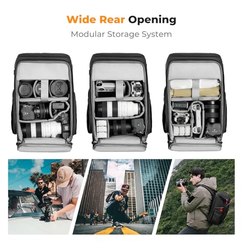 K&F CONCEPT Camera Backpack, 22L Expandable Camera Bag with Rain Cover - color: Black-red