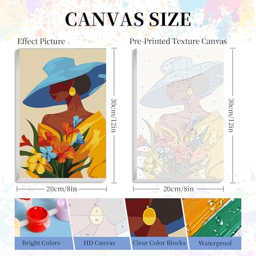 Framed Paint by Numbers Kit for Adults Beginners – Elegant Black Woman - color: BlackWomen-1, size: 8x12 Inch