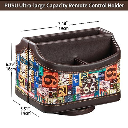 PU Leather 360° Rotatable Remote Control Holder,Nightstand TV Remote Caddy - color: highway