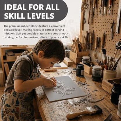 Oopsu 4 Pcs Linoleum Blocks for Printmaking, 8 x 10 Inch Rubber Carving