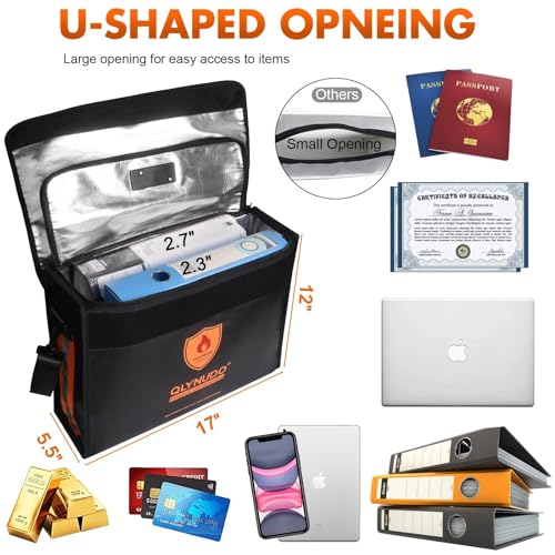 Large Fireproof Bag for Documents, Fire Safe Box for 3-Ring Binders - color: Black