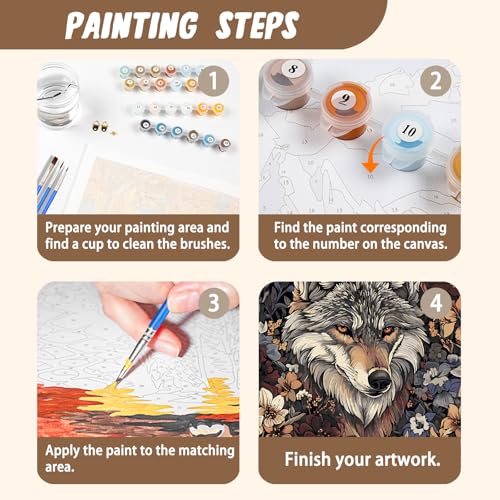 XTCIXAL Paint by Numbers Kit for Adults, Wolf, 16X20 Inch - color: 10-Wolf