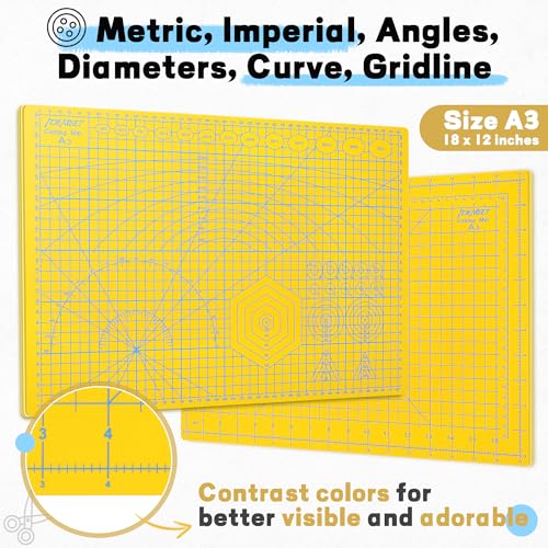 Self Healing Cutting Mat 18" x 12", A3 Double-Sided for Sewing & Quilting - color: Lemon Yellow, size: A3:18‘’x12‘’