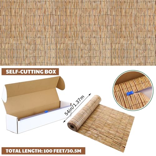Oudain 54 Inch x 100 ft Bamboo Reeds Tablecloth Roll with Cutter Box - style: Hawaiian Beach