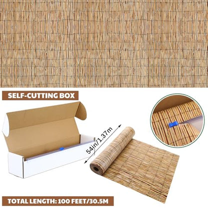 Oudain 54 Inch x 100 ft Bamboo Reeds Tablecloth Roll with Cutter Box - style: Hawaiian Beach