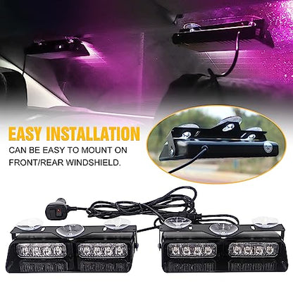 XRIDONSEN 2 in 1 Dash Strobe Lights Purple White 16 LED Windshield Lights - color: Purple/White/Purple/White