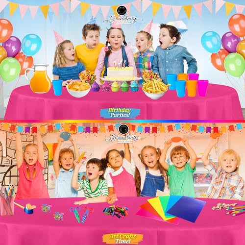 Grandipity Plastic Table Cloth Disposable 12 Pack 84" Round Hot Pink - color: Hot Pink, size: 84in. Round