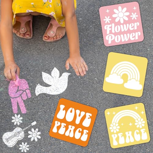36pcs Groovy Hippie Drawing Stencil for Kids 8 Inch Sidewalk Chalk Stencils - style: Groovy