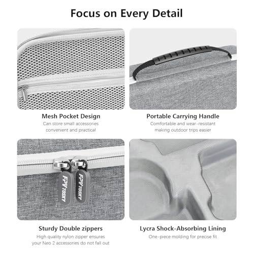 FPVtosky Neo 2 Carrying Case, Portable Nylon Protective Bag for DJI Neo 2 Fly More Combo, Compatible with RC-N3 Remote Controller Accessories [Case Only]