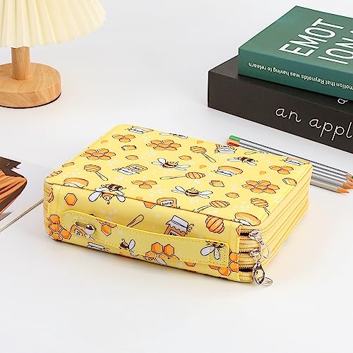 Lbxgap120 Slots Pencil Case 3-Layer Zipped Holder With Handle - color: Bee, size: 120