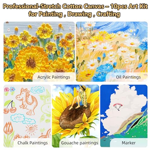 10-Pack 9x12 Stretched Canvas 100% Cotton Triple Primed for Acrylic & Oil - size: 10PK - 9"x12"