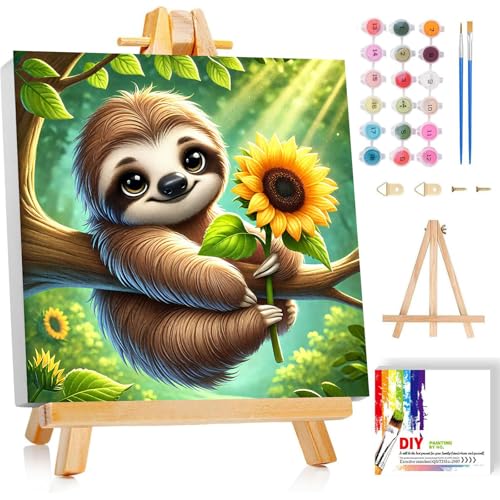 Gemozaic Sloth Paint by Numbers Kit for Kids Ages 8-12 with Frame & Easel - color: BKH1865