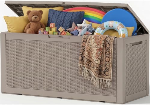 Outdoor Storage Box, 170 Gal Waterproof Resin Deck Box w/Support Rod - color: Grey, size: 170 Gallon