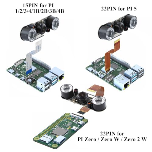 5MP OV5647 Sensor for Raspberry Pi Camera Module Night Vision with IR LED Light 1080P Video Webcam Wide Angle 130°FOV Adjustable Focus Compatible with Raspberry Pi 5 / 4B / 3B+ / 3B / Zero