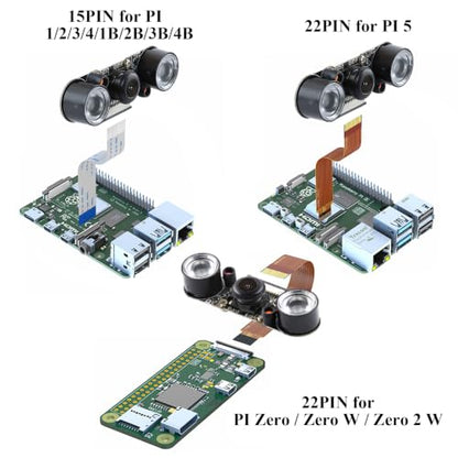5MP OV5647 Sensor for Raspberry Pi Camera Module Night Vision with IR LED Light 1080P Video Webcam Wide Angle 130°FOV Adjustable Focus Compatible with Raspberry Pi 5 / 4B / 3B+ / 3B / Zero