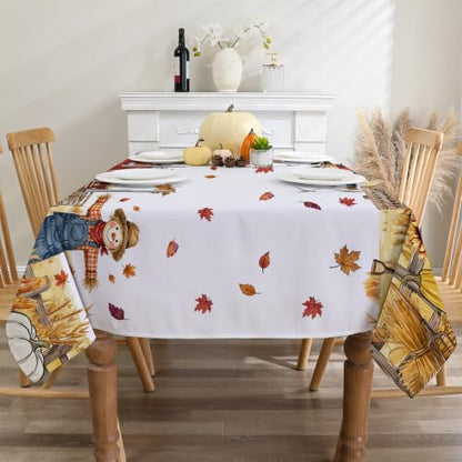Fall Square Tablecloth 52x52 Inches Pumpkin Fade Resistant - color: Scarecrowe, size: 52" x 52" (Square)