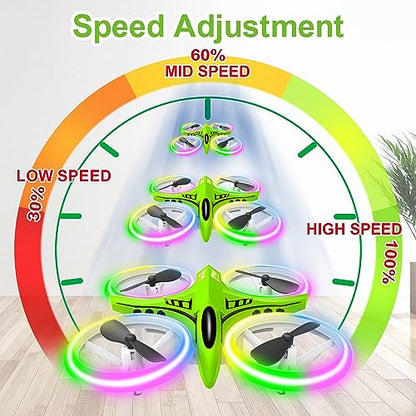 Dwi Dowellin Mini Drone for Kids Crash Proof LED Night Lights One Key Take Off Landing Flips RC Remote Control Small Flying Toys Drones for Beginners Boys and Girls Adults Nano Quadcopter, Green - color: Green