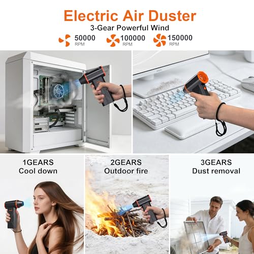 Compressed air Duster & Small Vacuum,150000RPM 3in1 Computer Vacuum Cleaner - color: Charcoal Gray