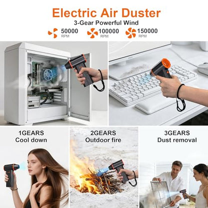 Compressed air Duster & Small Vacuum,150000RPM 3in1 Computer Vacuum Cleaner - color: Charcoal Gray