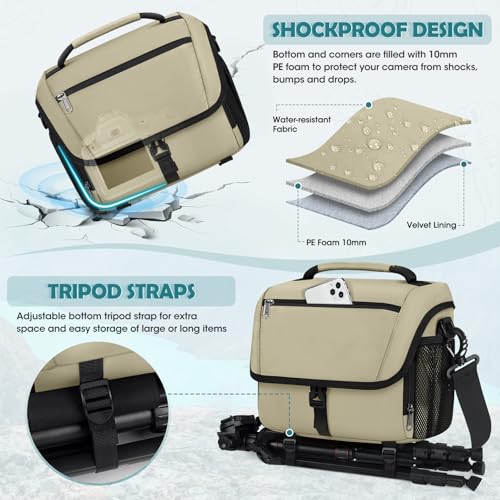 RAINSMORE Camera Bag, DSLR SLR Mirrorless Camera Case for Photographer - color: Khaki