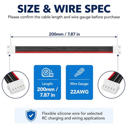 5-Pack 4S Balance Plug Extension Leads, 200mm 22AWG JST-XH Style Wires